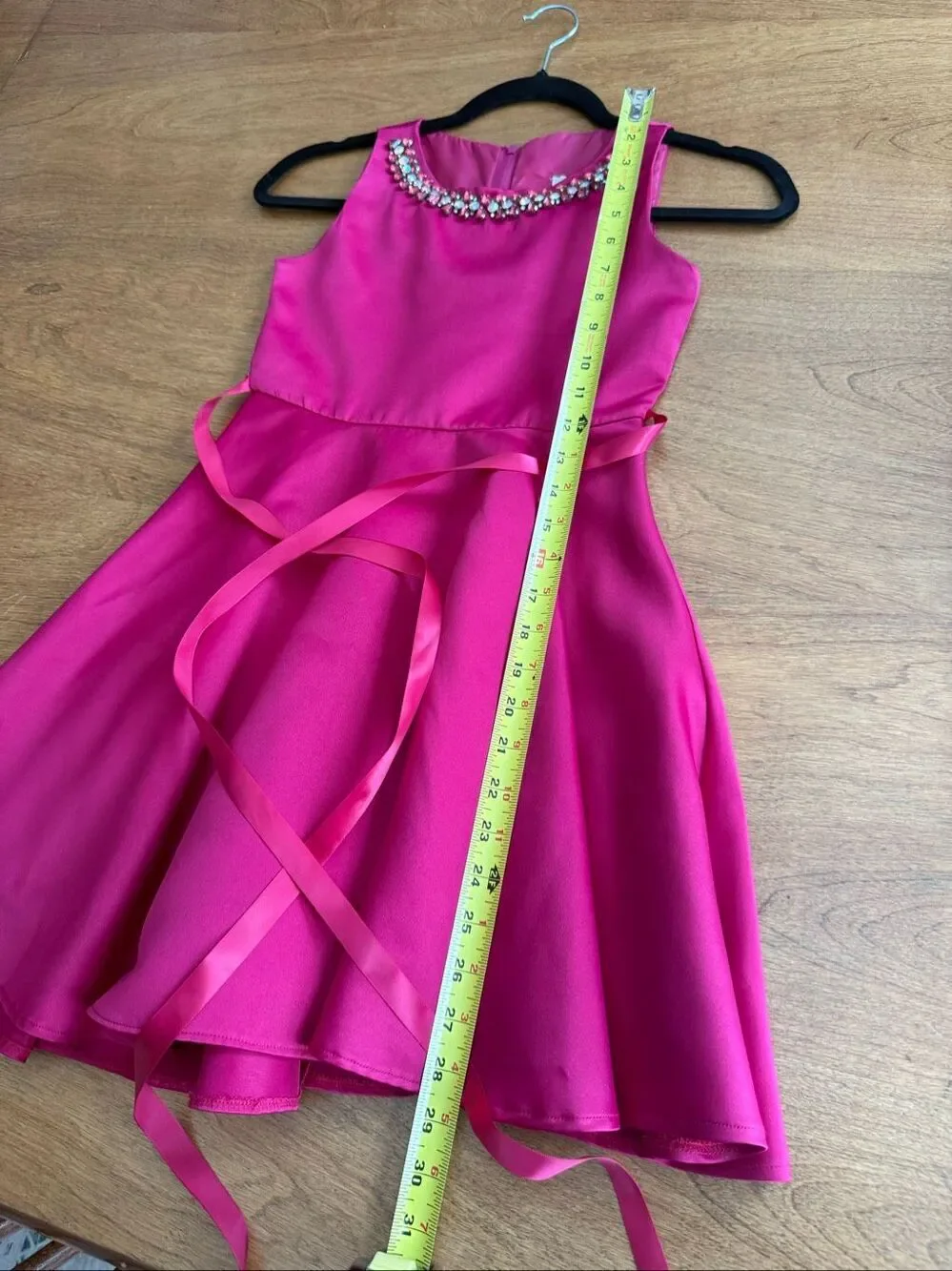 Rare Editions Big Girls Satin Rhinestone Jewel Neck Hi-Low Dress Magenta Size 8
